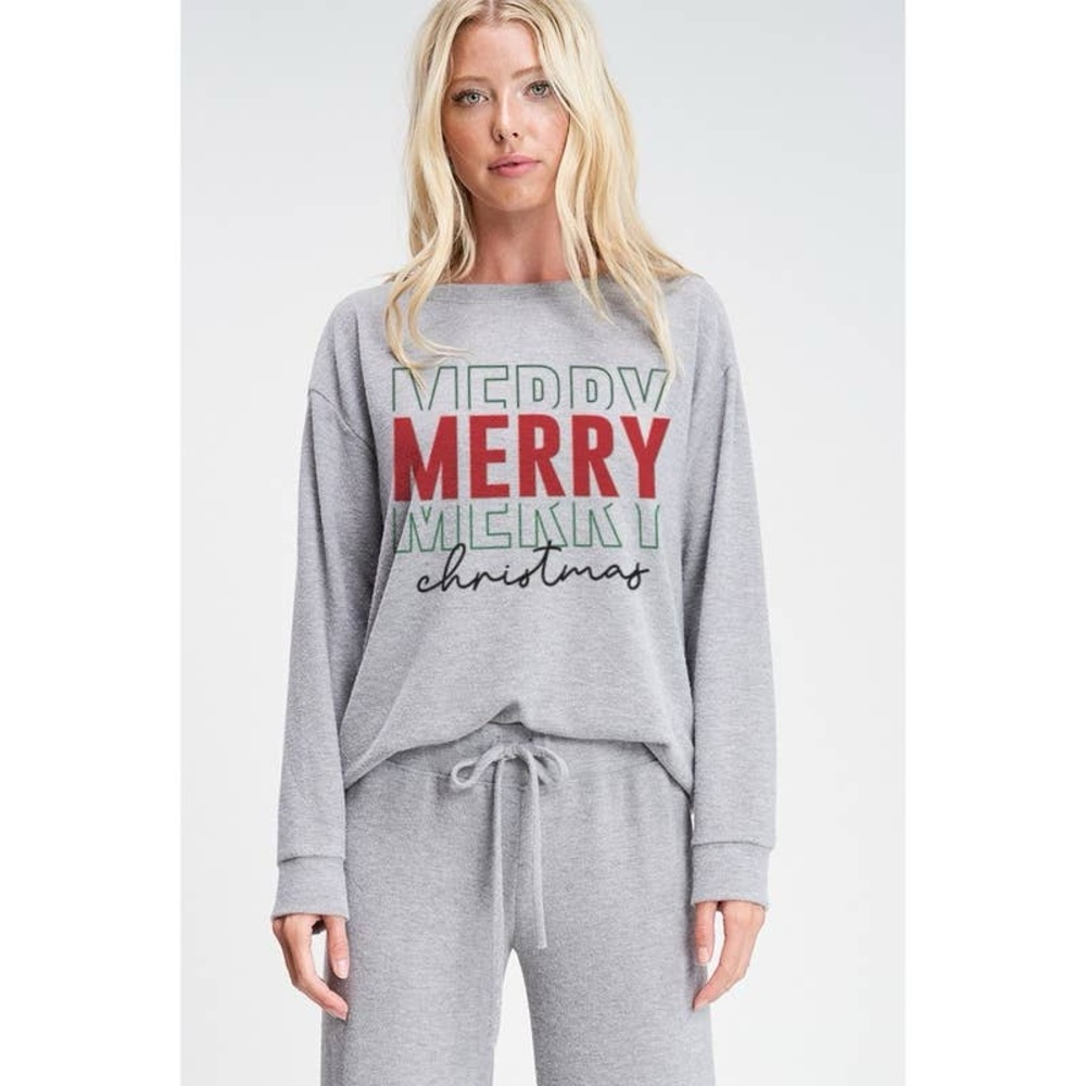 Merry christmas print soft lounge wear set